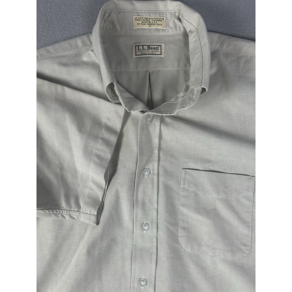Vintage LL Bean Shirt Mens Casual Preppy Button Short Sleeve 17 XL Made In USA